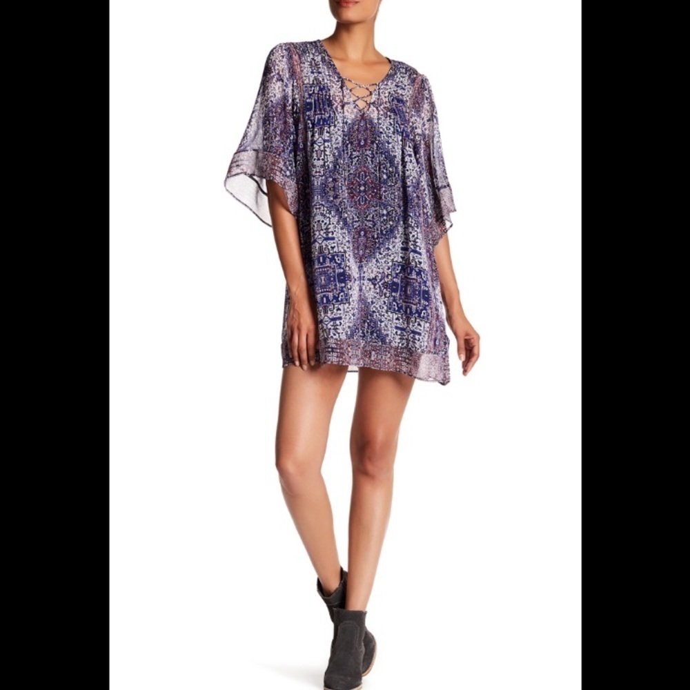Joie - V-Neck Lace-Up Print Silk Cotton Dress